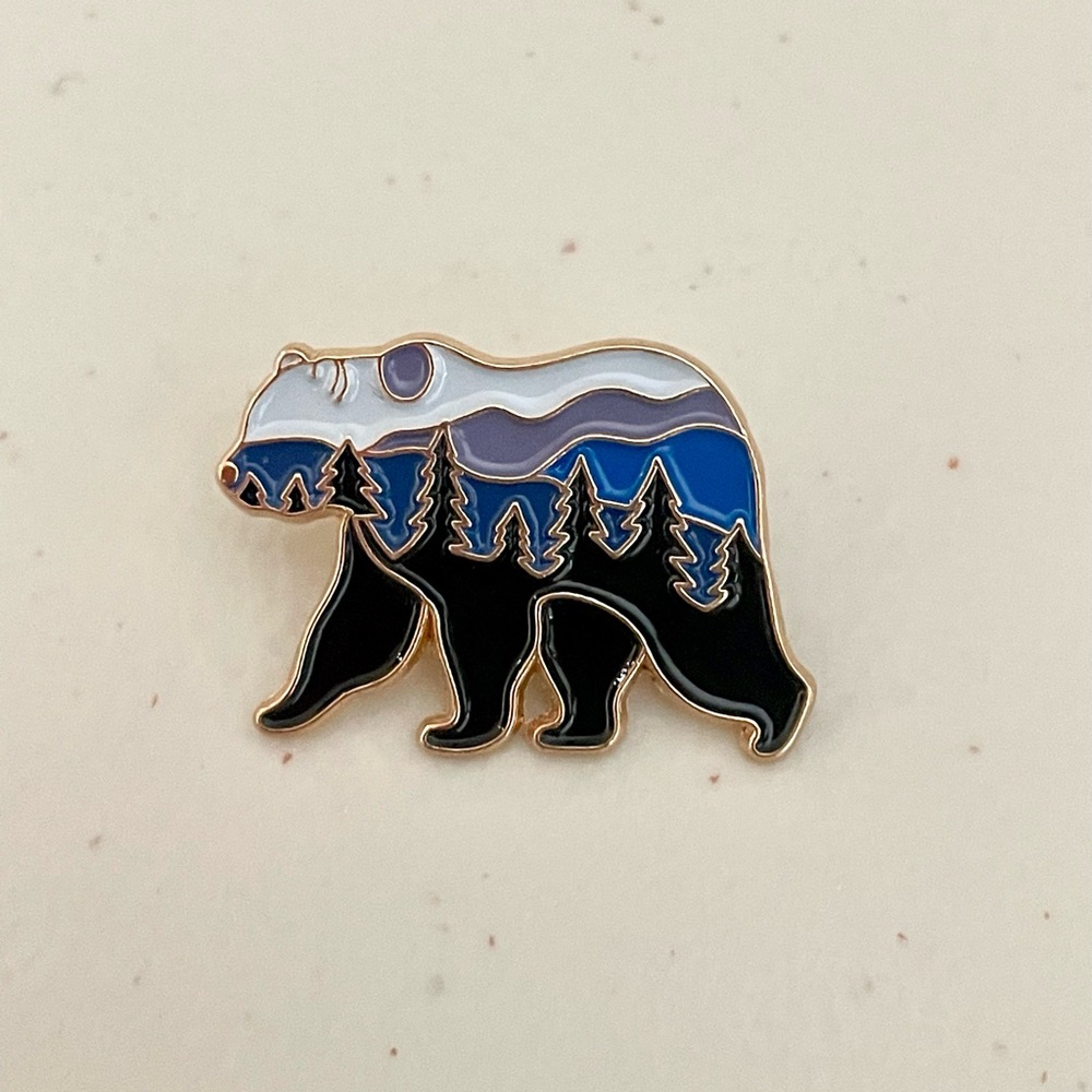 Pine Tree Forest Grizzly Bear Enamel Pin